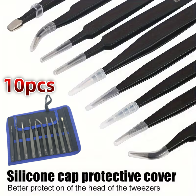 Diy Electronics Parts - 10Pcs ESD Anti‑Static Tweezers Set Stainless