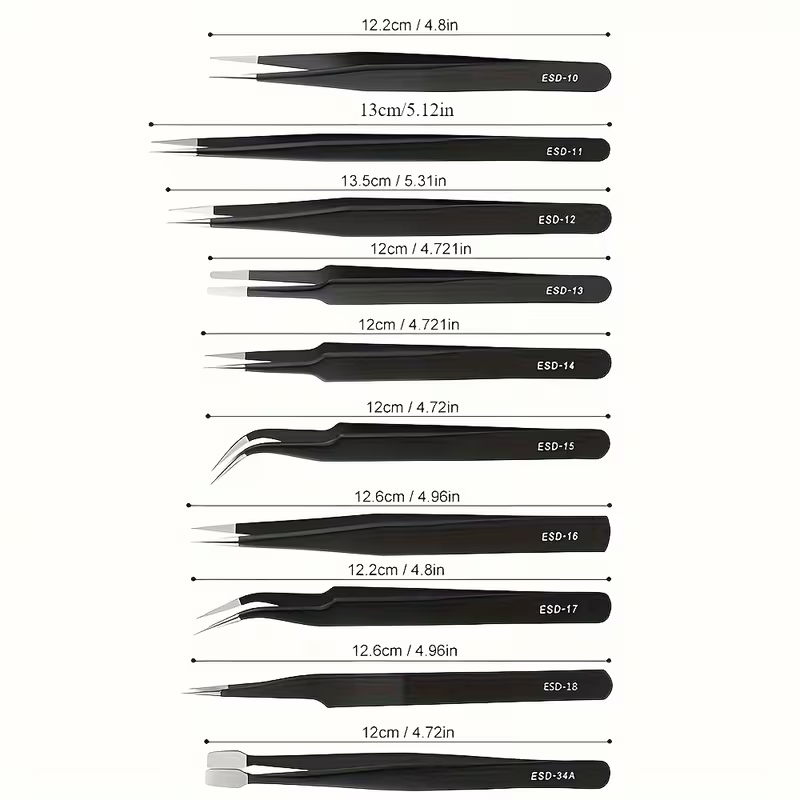 10Pcs ESD Anti‑Static Tweezers - đánh giá và giá Diy Electronics Parts